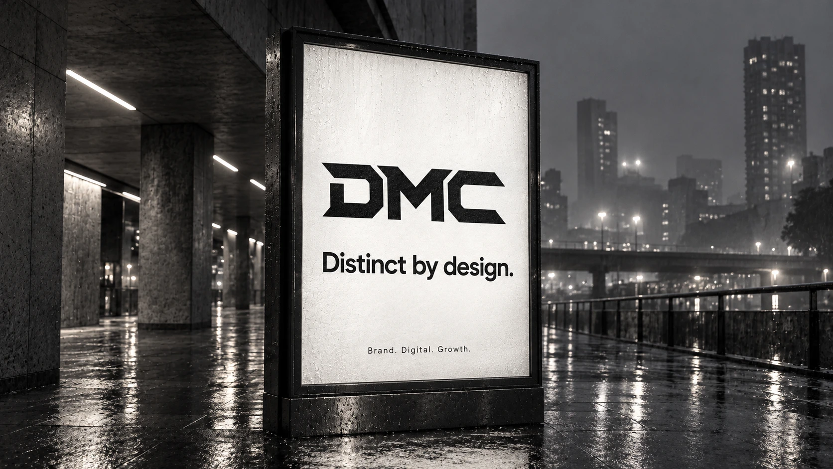 DMC campaign concept on a city lightbox after rain