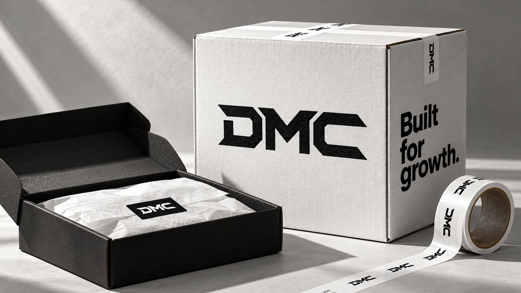 DMC shipping cartons, mailer and branded packing tape