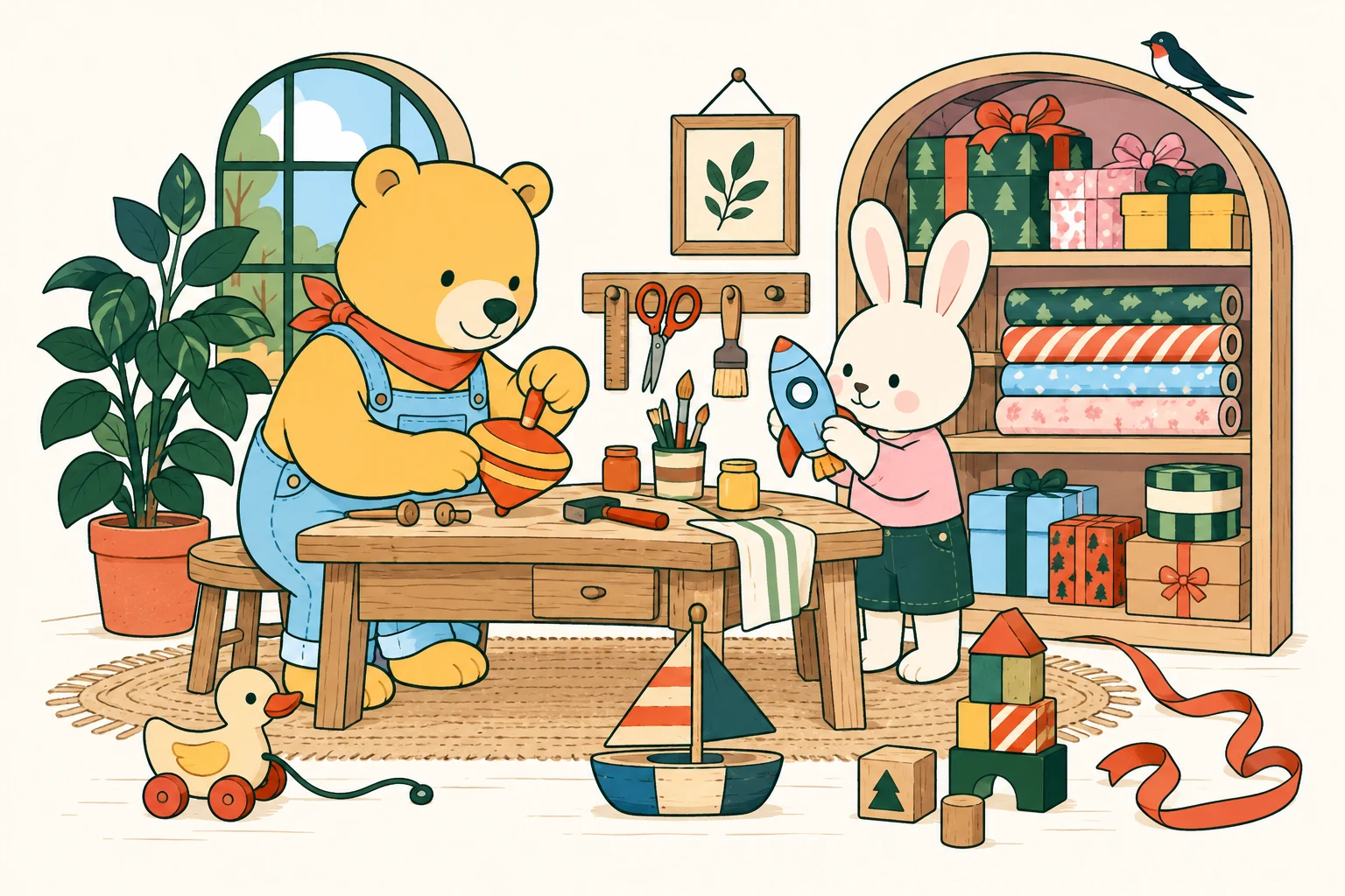 The characters at work / original illustration