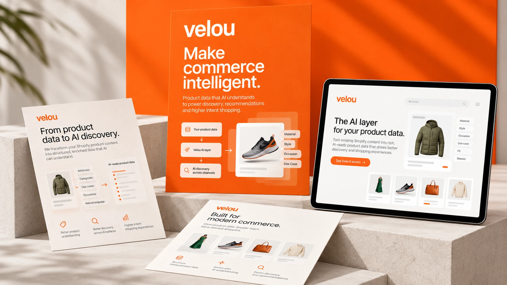 Velou campaign and product communication presented as a premium editorial mockup
